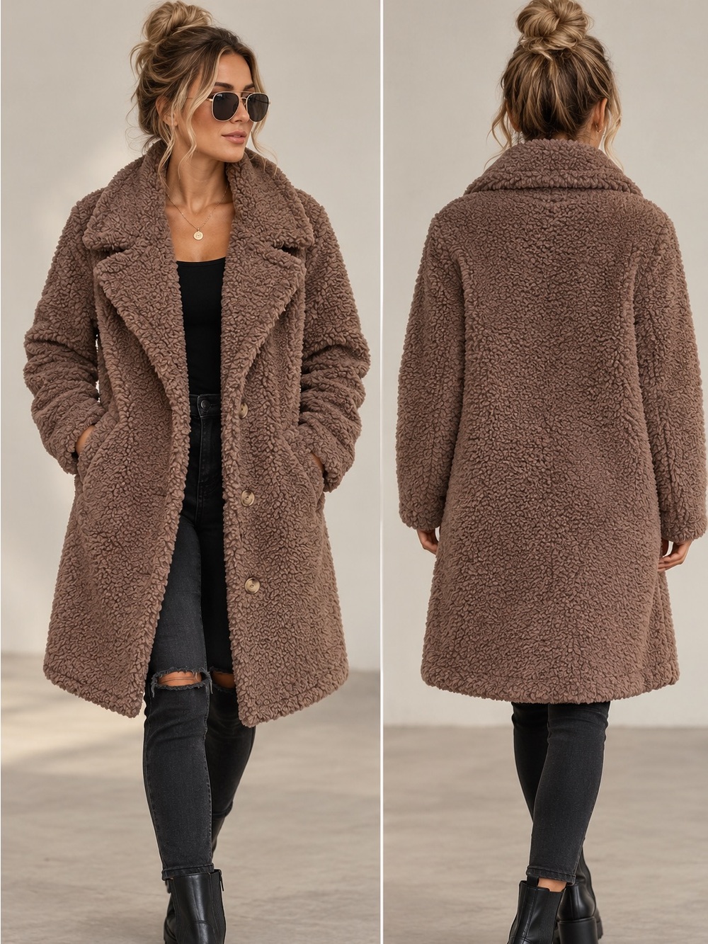 Gentle Fawn Teddy Bear Sherpa Coat | Chocolate Brown | Size Small